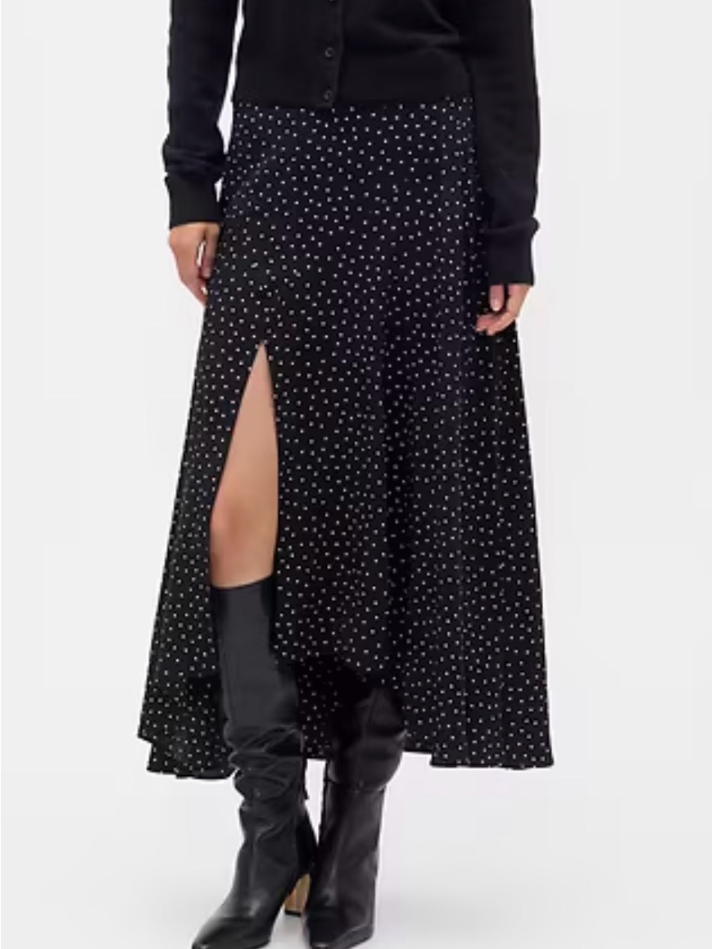 GAP Black Polka Dot Midi Skirt with Front Slit